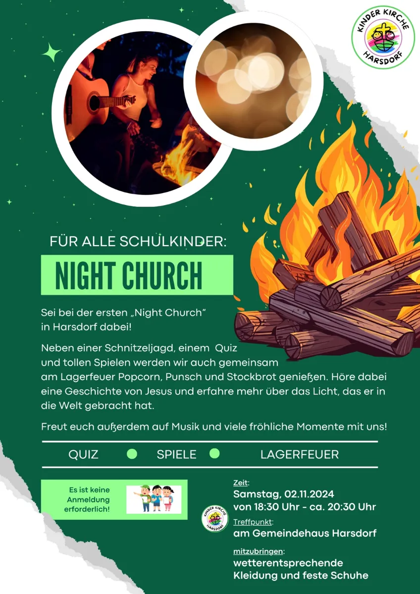 Plakat mit Lagerfeuer Einladung für Schulkinder