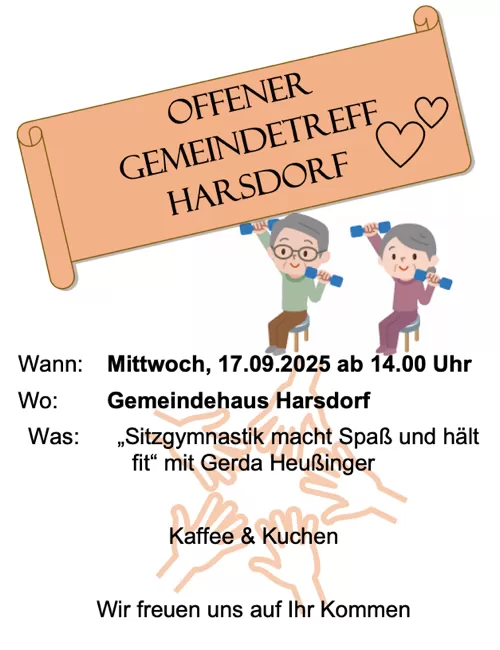 Einladung zum Gemeindetreff am 17.09.2025 ab 14:00 Uhr im Gemeindehaus Harsdorf