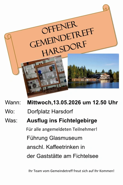 Einladung zum Gemeindetreff am 13.05.2026 ab 14:00 Uhr im Gemeindehaus Harsdorf